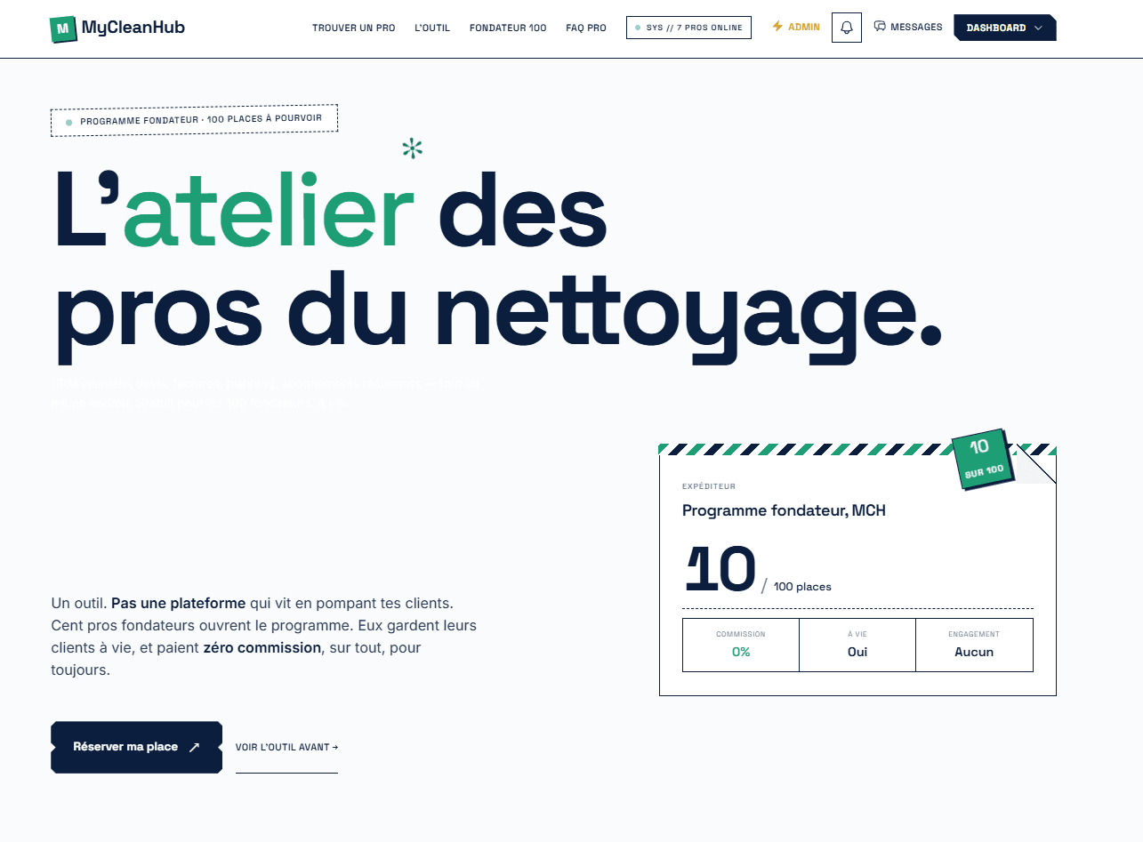MyCleanHub — page d'accueil